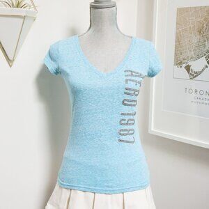 AEROPOSTALE Heather Sky Blue V Neck Tee